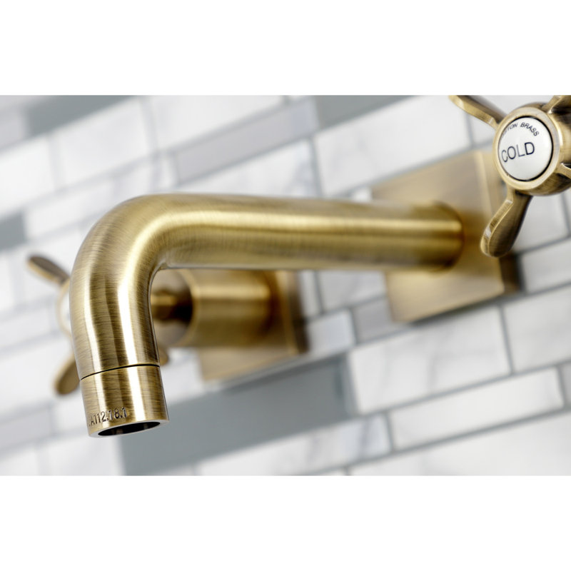 Kingston Brass Concord Two-Handle 3-Hole Wall Mount Bathroom Faucet, Antique Brass, Cross