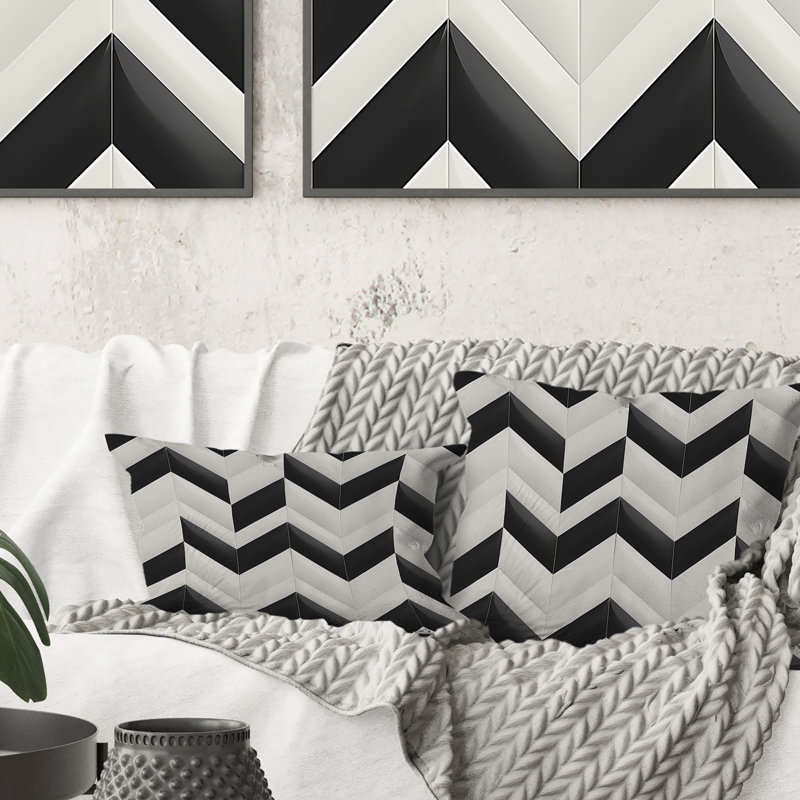 Coussin moderne noir et blanc Modern Chevron III, H 18 po x l 18 po