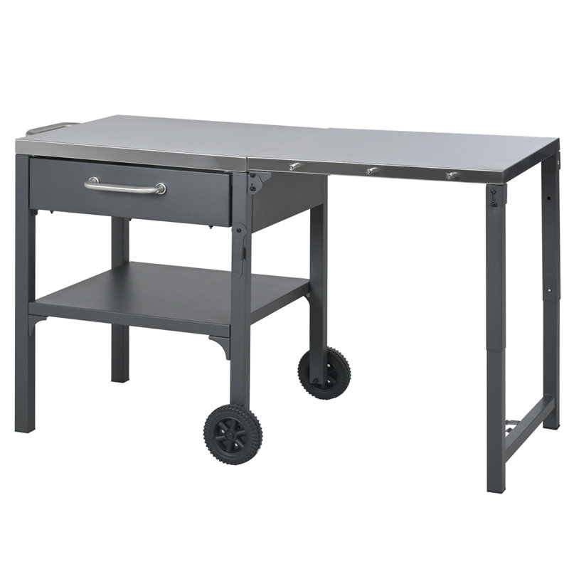 Chariot de cuisine pour l'extérieur avec chariot pliable et plateau de rangement, Gris, H 30,71 po x l 54,71 po x P 23,31 po