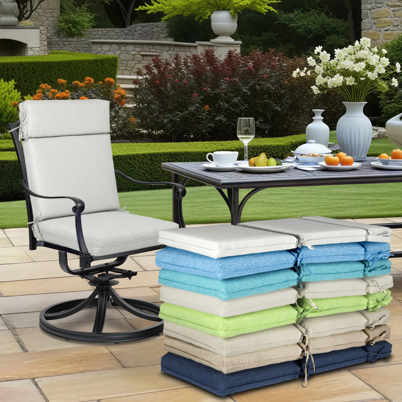 Outdoor High Back Dining Chair Cushion Set, Ivory, 20" W x 17" D
