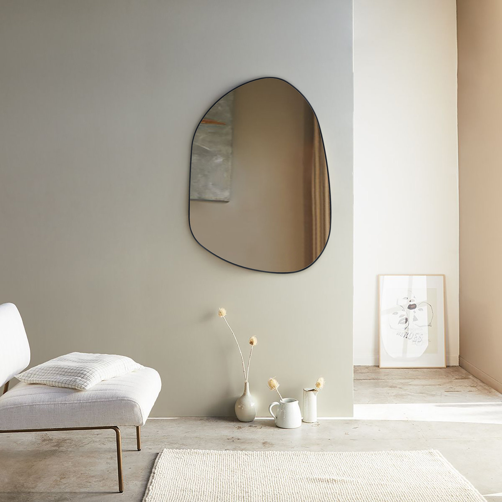 Bertlinde Asymmetrical Stainless Steel Framed Wall Mirror, 22" x 30", Matte Black