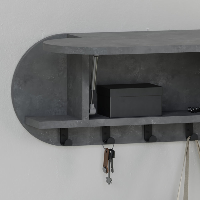 Modern Wall-Mounted Coat Hanger in Grey, 33.1 x 11.2 x 6.1 inches | 100% Melamine Coated Particle Board & Metal Static Dyed Iron | Soft-Close Hinges, Hidden Connector | Ideal for Industrial & Contemporary Spaces, 11 lbs Capacity