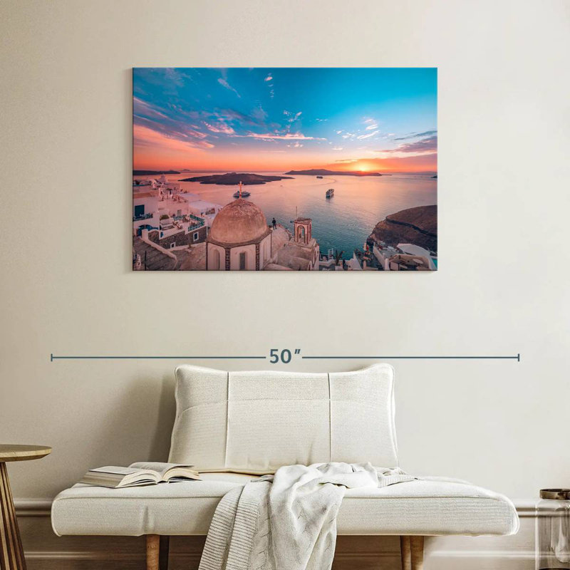 Kavia Santorini, coucher de soleil à l'horizon, H 26 po x l 39 po