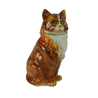 Large Ceramic Statue Cat with Rhinestone Collar 13” Tall