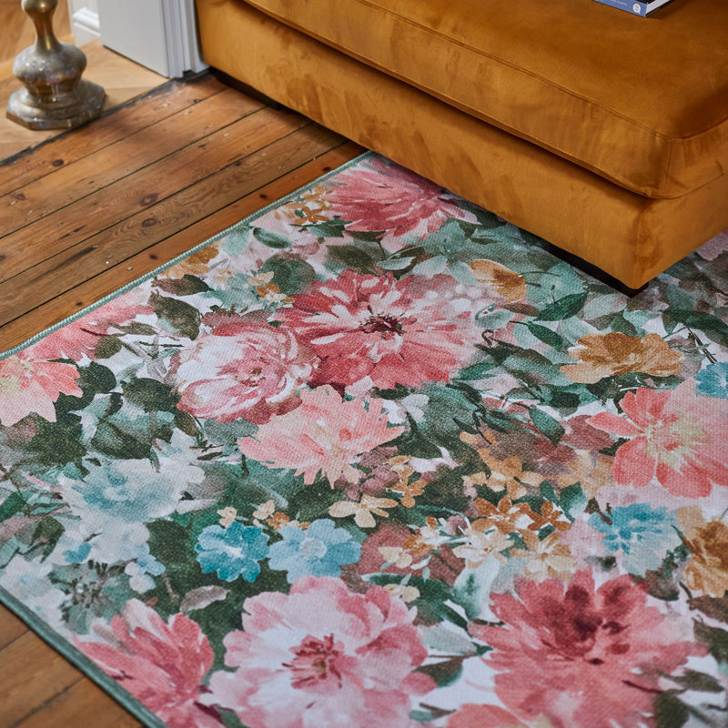 Clarke & Clarke Floral Digitally Printed 61cm X 230cm Area Rug, Runner 61 x 230 cm, Pink/Beige