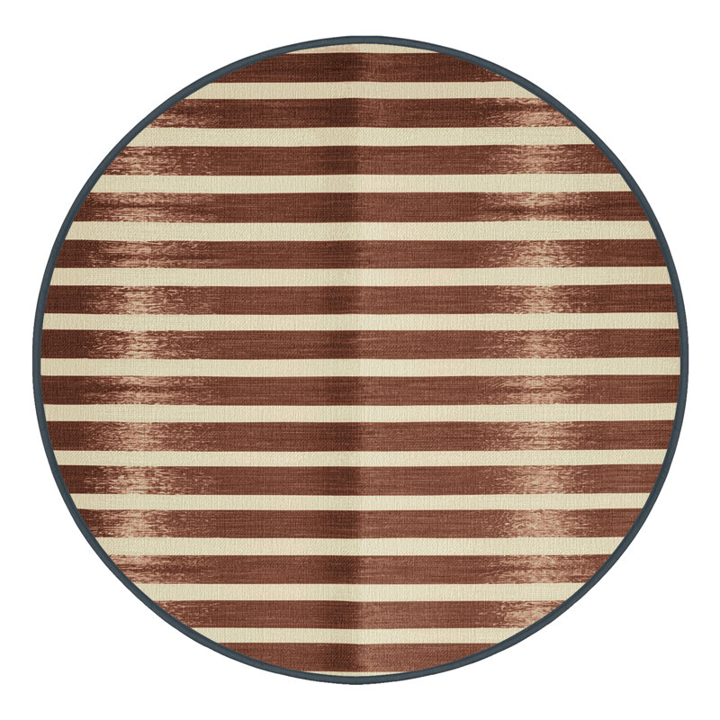 Tapis brun à rayures horizontales lavable à la machine, Rond 6 pi