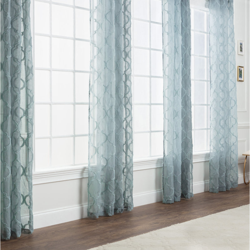 Paire de rideaux transparents avec œillets Ashat, Brun clair turquoise, L 52 po x L 96 po