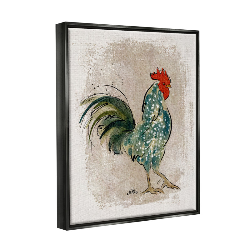 Poule mouchetée, oiseau de campagne - impression, Cadre flottant noir de jais, H 21 po x l 17 po x P 1,7 po