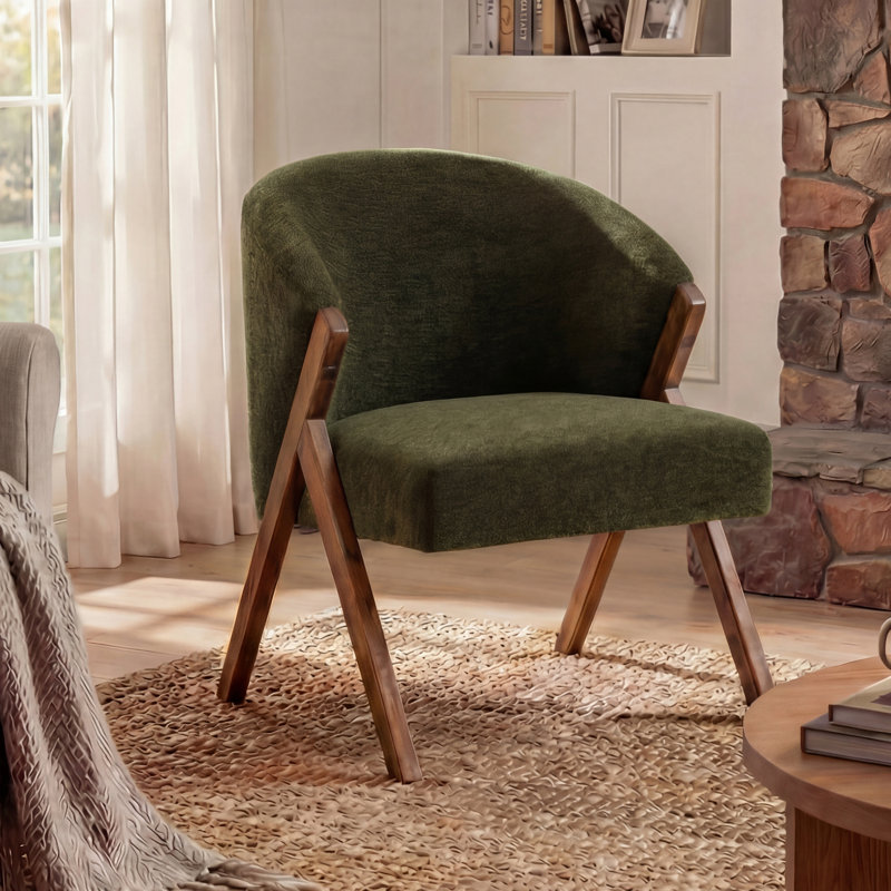 Modern Upholstered Lounge Chair with Solid Wood Frame, Green