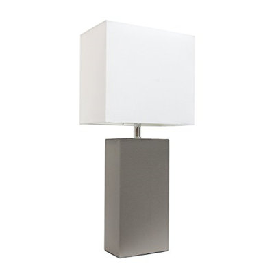  Lampe de table moderne en cuir avec abat-jour en tissu blanc