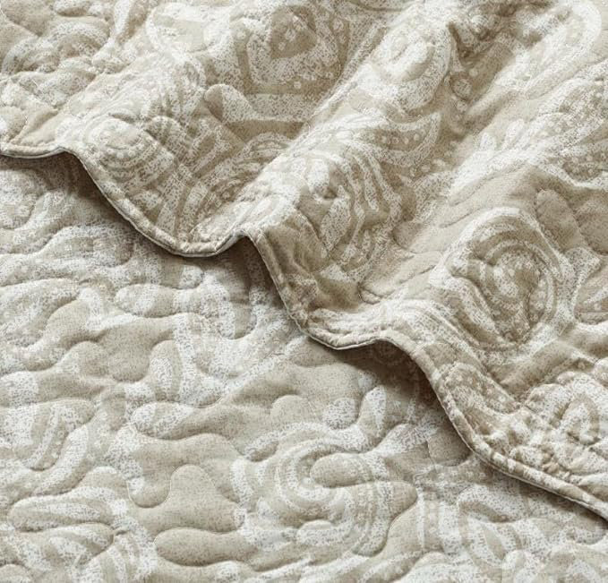 Andrena Bedspread with Pillow Shams Included, Single Bedspread + 1 Standard Pillow Sham, Beige, Damask