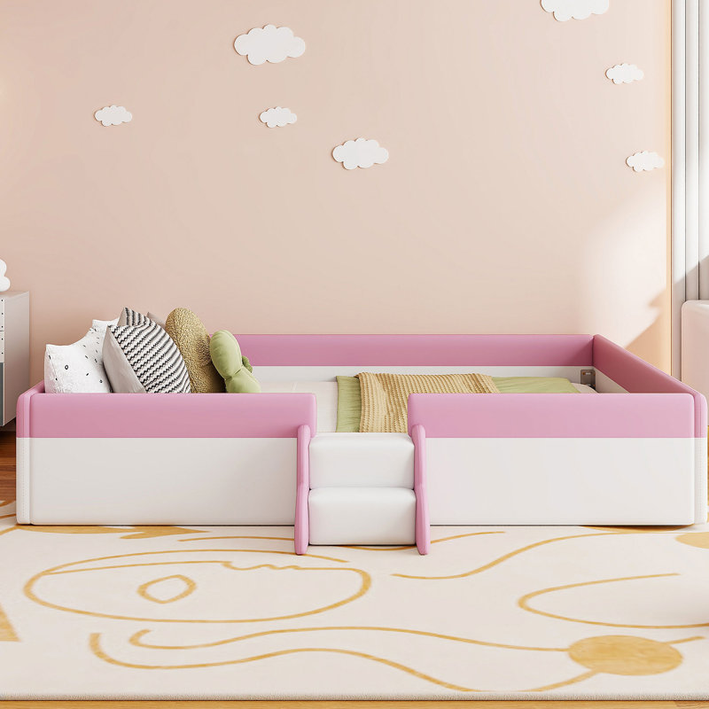 Upholstered Daybed Frame With Fence And Stairs, Très grand lit