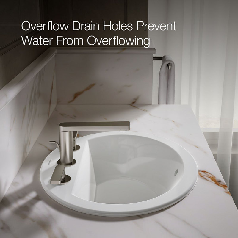 Bryant Ceramic Oval Drop-In Bathroom Sink with Overflow, White, 8" Centers