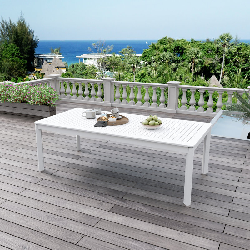 108.3'' x 39.4'' 10-Person Extendable Rectangular Aluminum Outdoor Dining Table with Built-in Table Leaf, White
