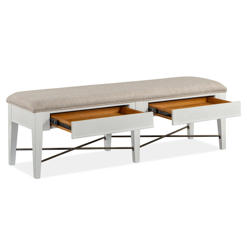 Banc de rangement rembourré avec tiroir Aronoff, Blanc