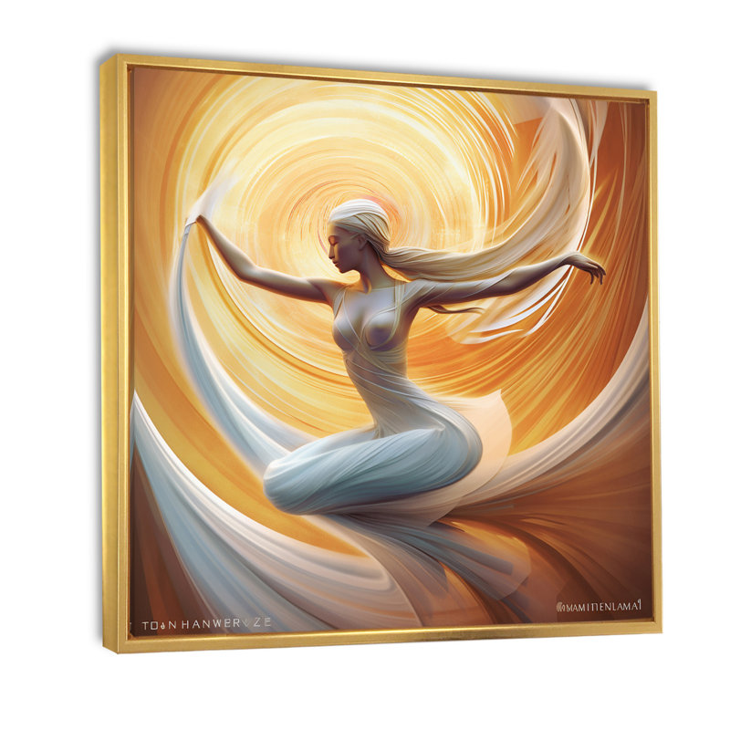 Déesse qui danse dans la lumière, 36" H x 36" W, Cadre flottant doré