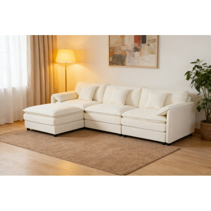 Modular Sectional Sofa, Oversized Deep Seat L Shaped Couch Set, Sofa Comfy Cloud Couch for Living Room, Beige Chenille