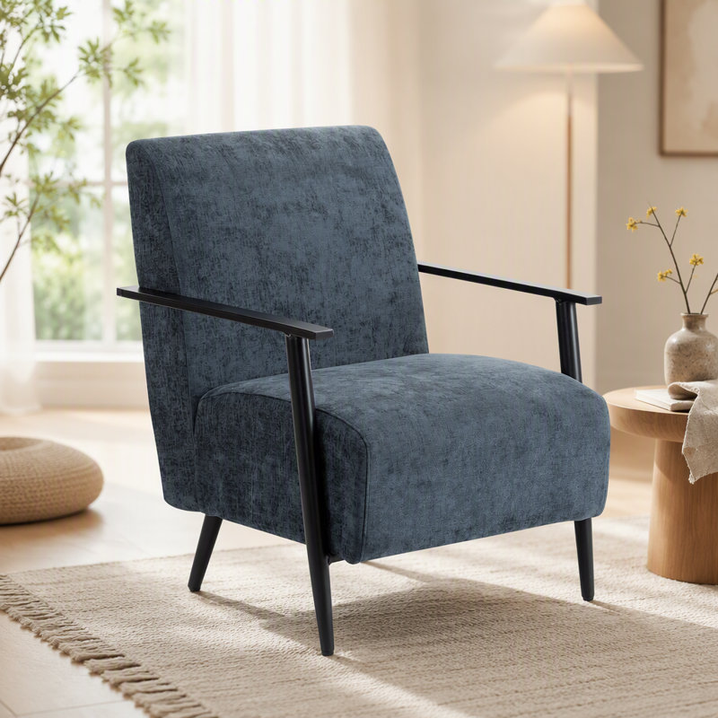 Méridienne moderne de 26,38 po gris-bleu avec revêtement en polyester et structure en métal robuste, idéale pour le salon, la chambre à coucher ou le bureau