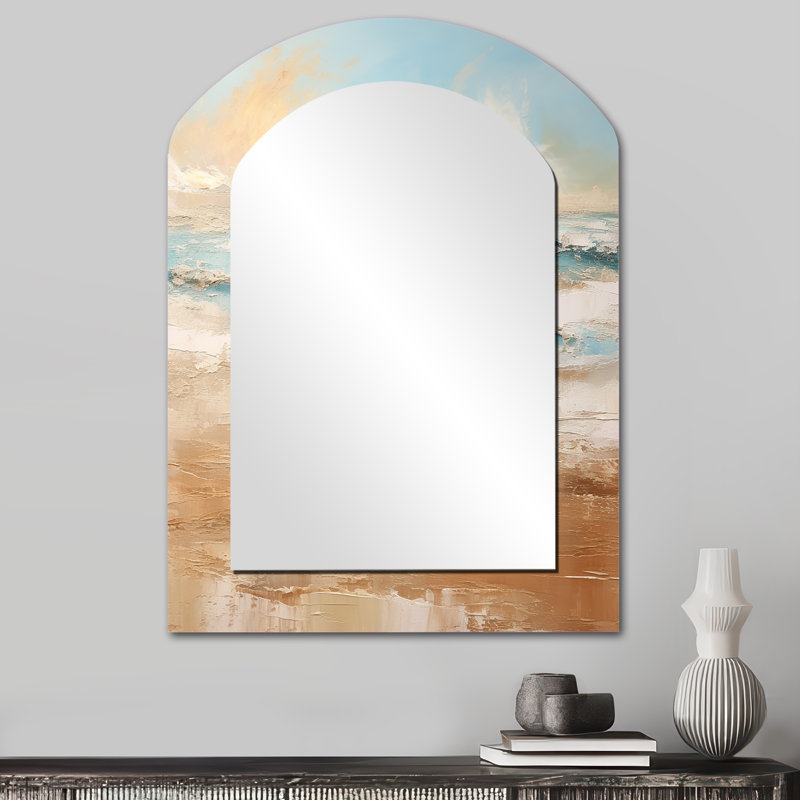 Miroir mural doré et bleu Beach Tranquility II - Beige, 34 po x 25 po