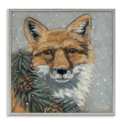 Fox with Snowy Pinecones Framed Giclee Art by Sara G. Designs