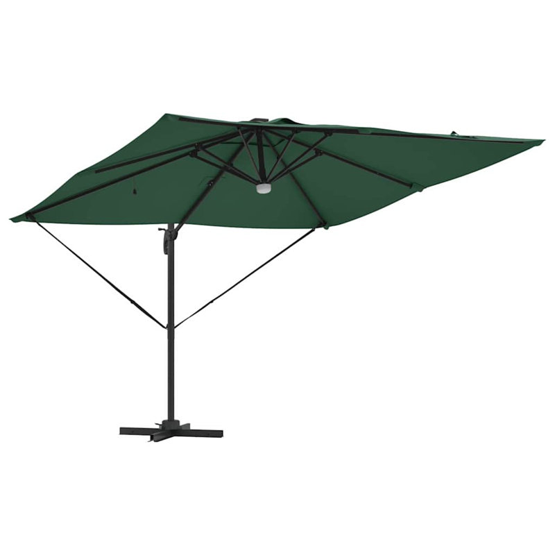 Roma Parasol with LED Strip Lights Aluminium and Polyester Garden Shade, Green, 270cm H x 285cm W x 285cm D