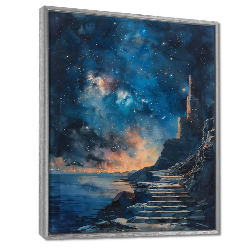 Paysage Galactic Glimpse, H 12 po x l 20 po x P 1 po, Toile argentée avec cadre flottant