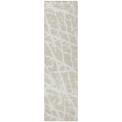 8' Runner Beige and Ivory Abstract Washable Non Skid Indoor Outdoor Runner Rug