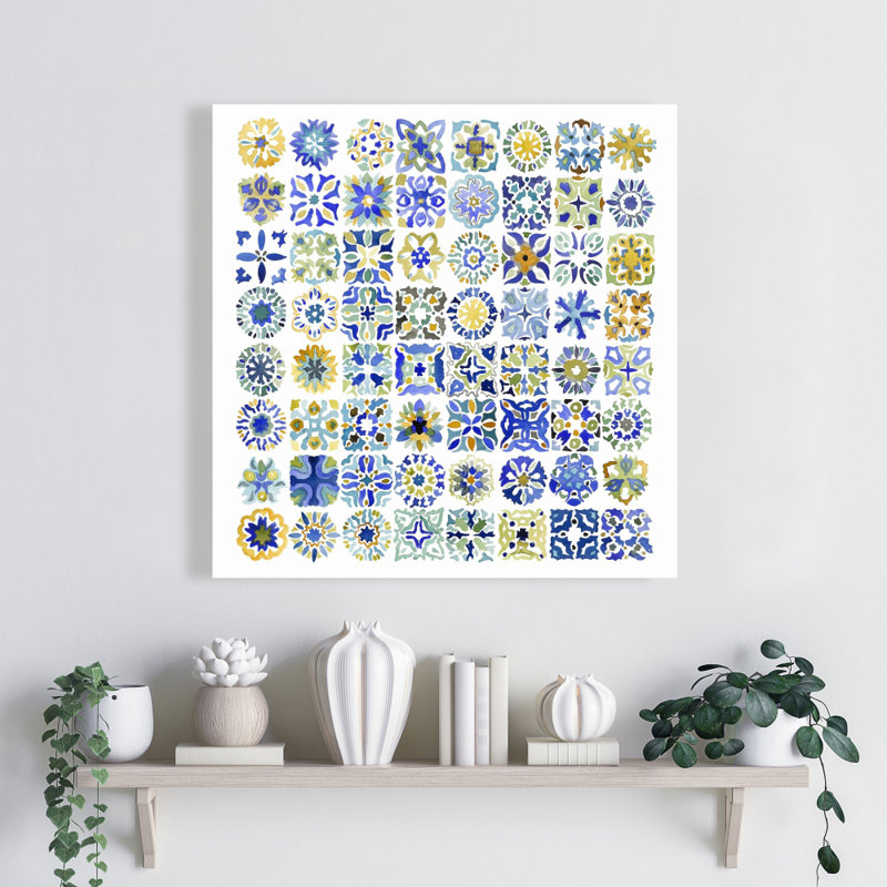 Toile de tuile marocaine aquarelle - formes de chambre bleues
