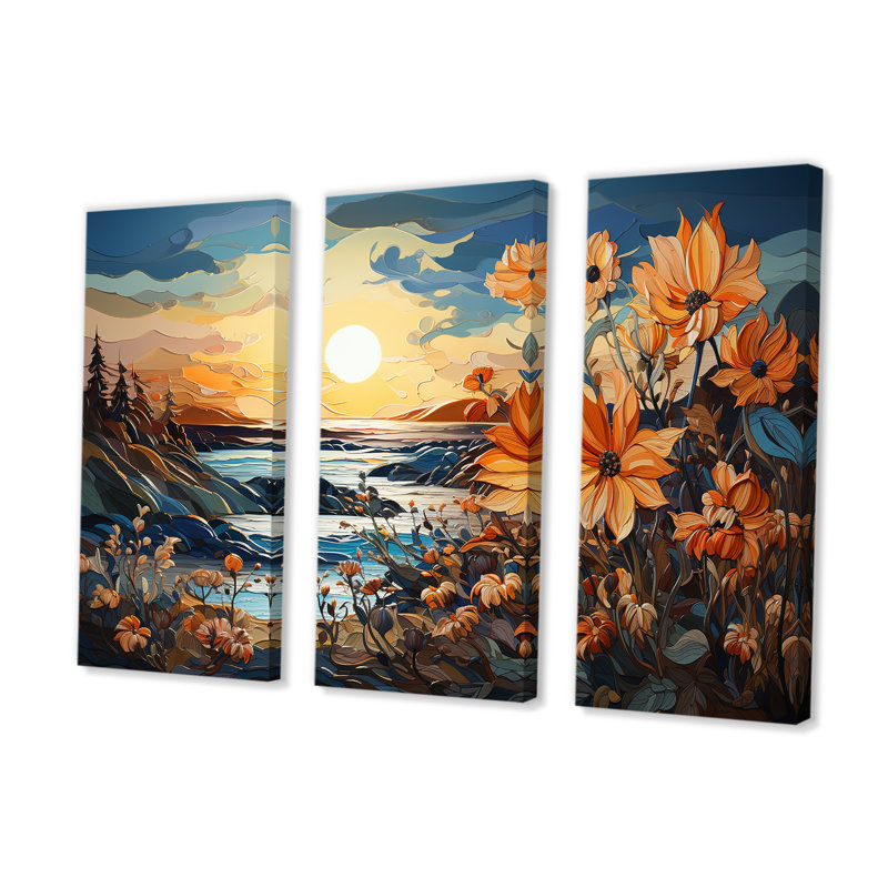 Tournesols liquides Art Flower Field - ensemble d'art mural sur toile Flower Field, H 32 po x l 48 po x P 1 po