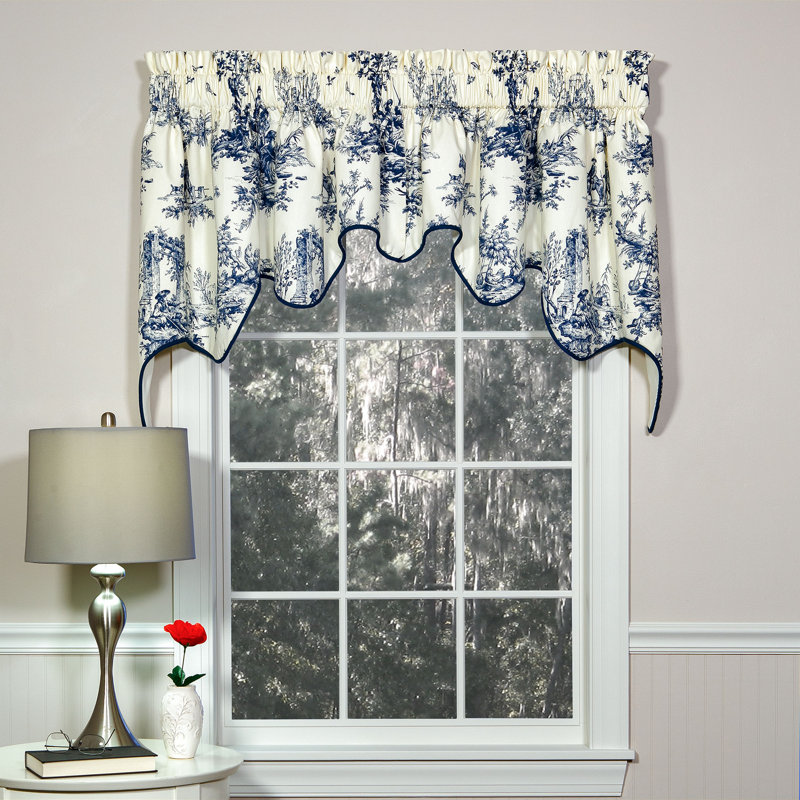 Bouvier Blue Toile Cotton Scalloped Window Valance