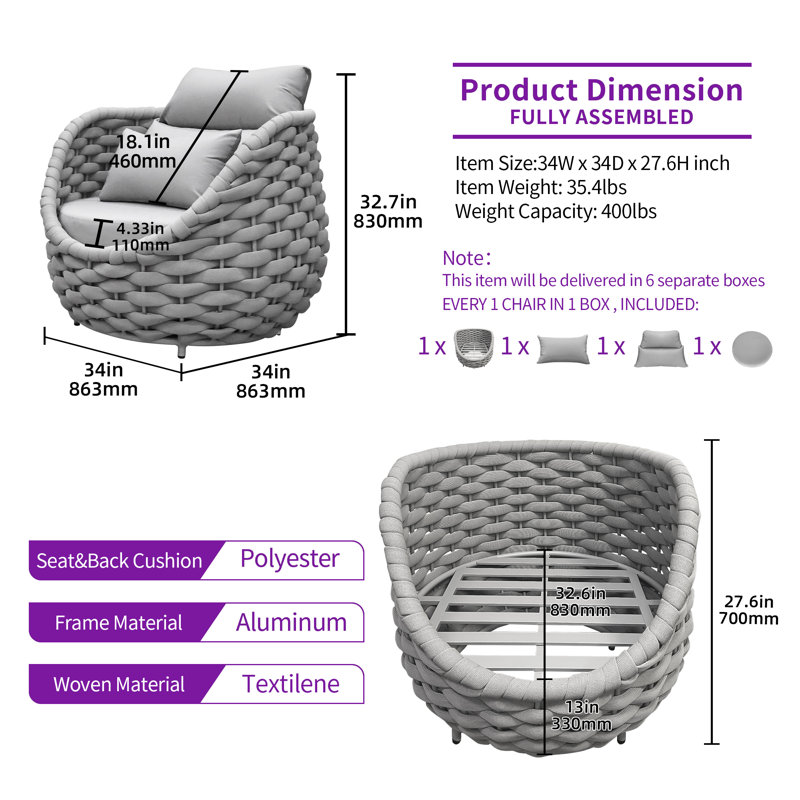 Crisla 6 - Person Outdoor Seating Group with Cushions, Light Gray, Light Gray Textilene