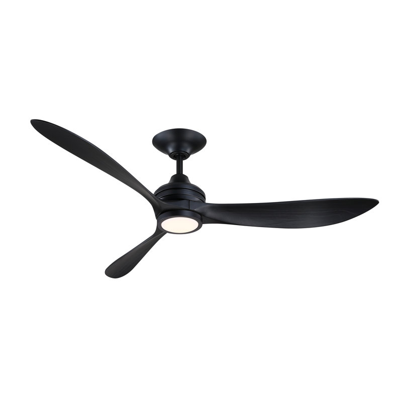 Aviara 60 inch Indoor/Outdoor Ceiling Fan with LED CCT Select Light Kit - Black with Black blades, Matte Black, Matte Black