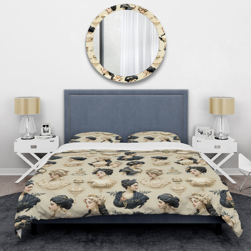 Portraits de camée beige I victorien, Housse de couette simple + 1 taie décorative stan