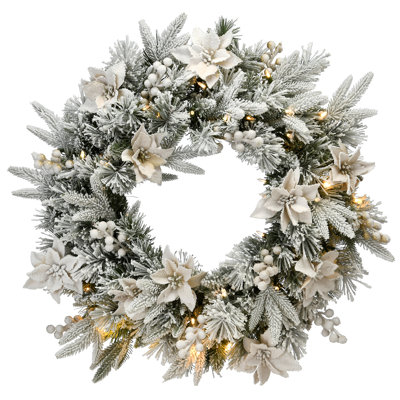 Couronne de sapin colonial givré 24 po avec lumières DEL à piles Holiday Aisle®