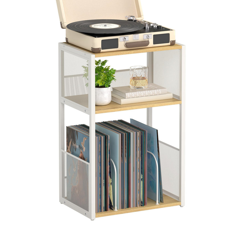 Media Shelves, 68.9 cm H x 43 cm W x 29.4 cm D, Oak and White