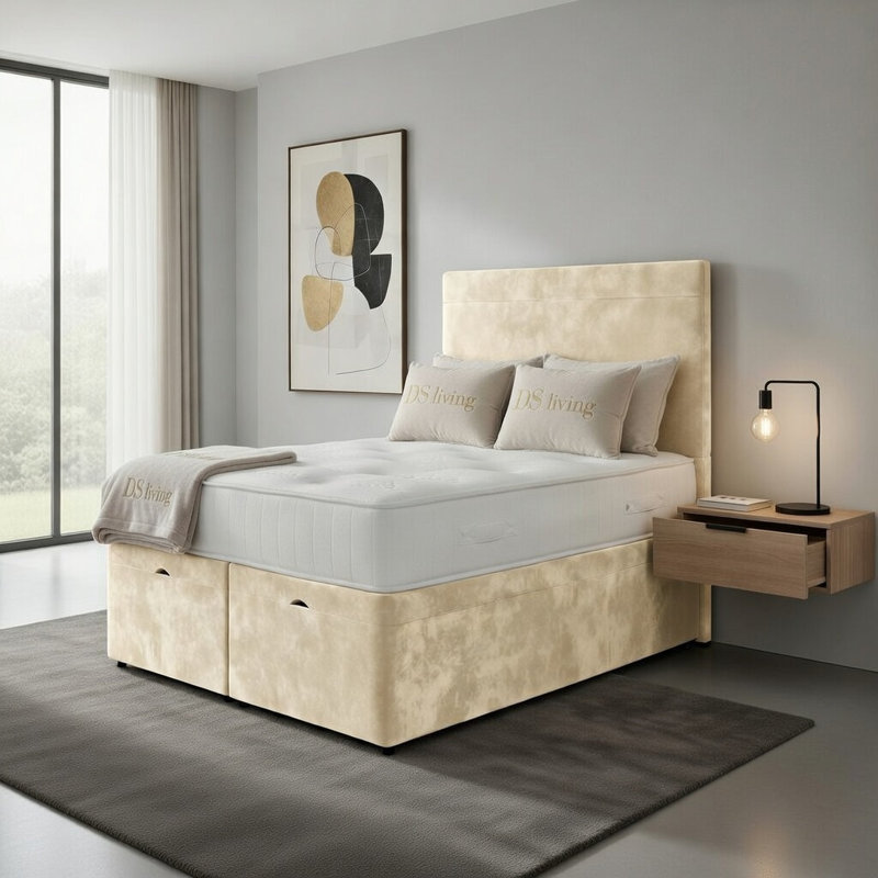 Upholstered Bed, Single, Cream