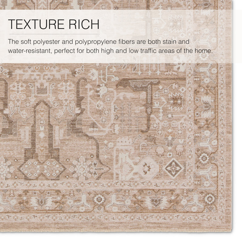 Kerin Oriental Machine Woven Polyester/Polypropylene Area Rug in Beige/Cream, Rectangle 8' x 10'
