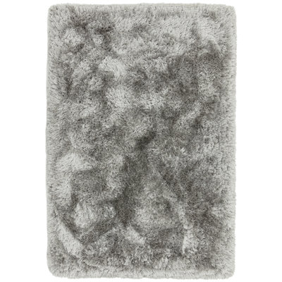 Plush Deep Pile Shaggy Silver Rug