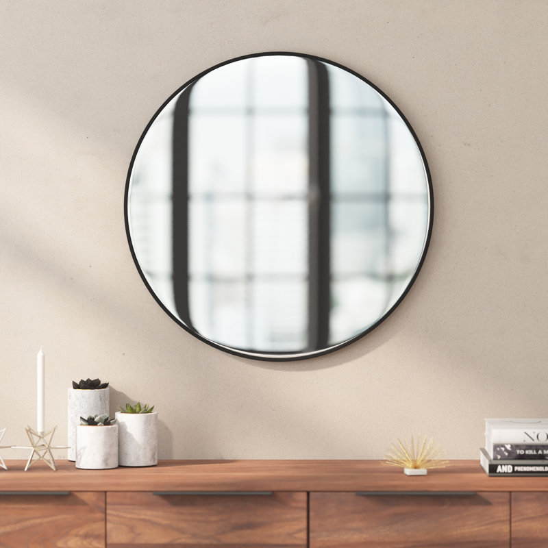 Miroir mural rond en métal, Noir, 24 po x 24 po