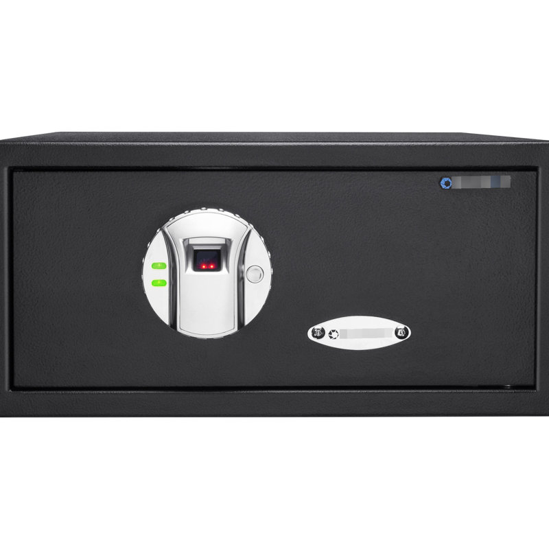 Coffre biométrique 0,79 pi cu, verrou d'empreinte digitale avancé, capacité de 120 utilisateurs, noir, acier, silencieux, clé de secours fournie, système de sécurité fourni, fentes, construction, utilisation silencieuse, option clés