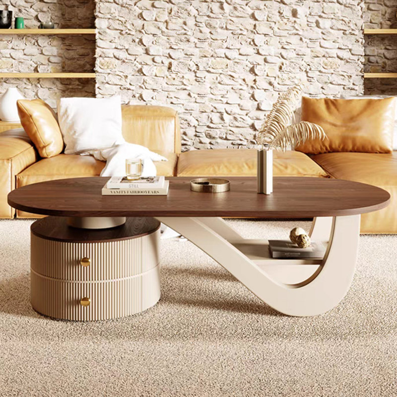 Table basse en bois massif clair wabi-sabi, Crème, H 15,74 po x L 55,11 po x l 25,98 po