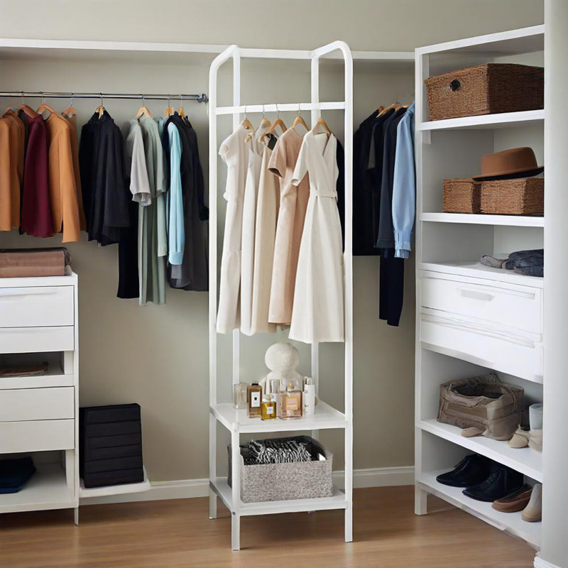Portemanteaux de coin en métal, portemanteau autoportant avec tablette de rangement, Blanc