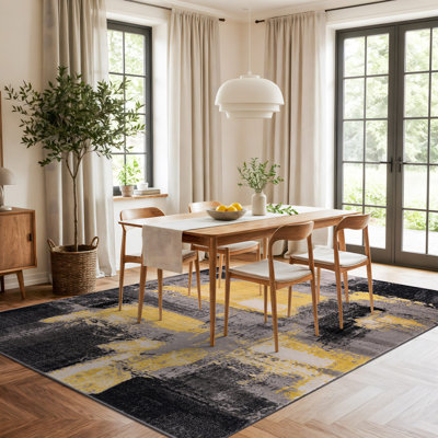 Rambo Performance Abstract Yellow/Black/Gray Area Rug