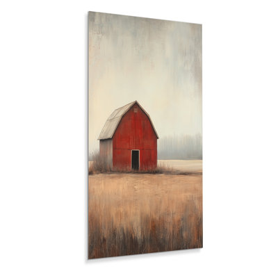 Vintage Metal Print - Rustic Red Country Barn, Beige Farmhouse Large Wall Art