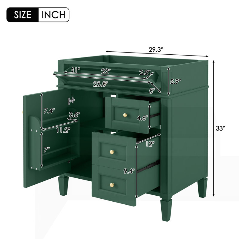 Meuble-lavabo de 30 po sans lavabo supérieur, Vert