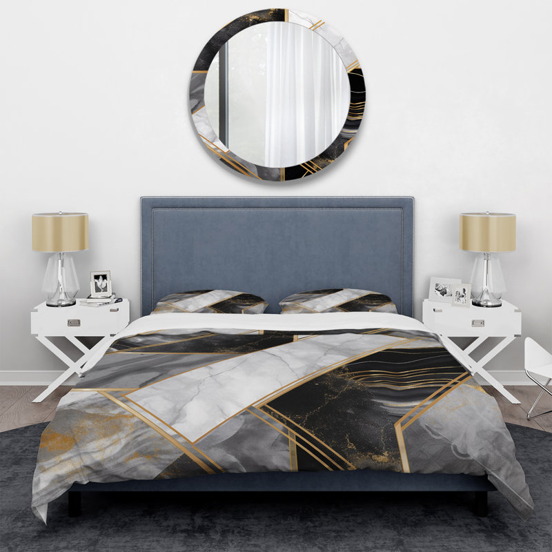 Ensemble de housse de couette en marbre granit agate avec touches dorées IV - Abstract Geometric