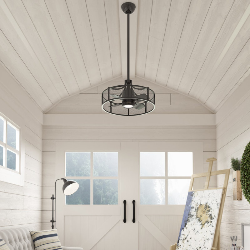24" Seattle 4 - Blade Caged Ceiling Fan with Wall Control and LED Light Kit Included