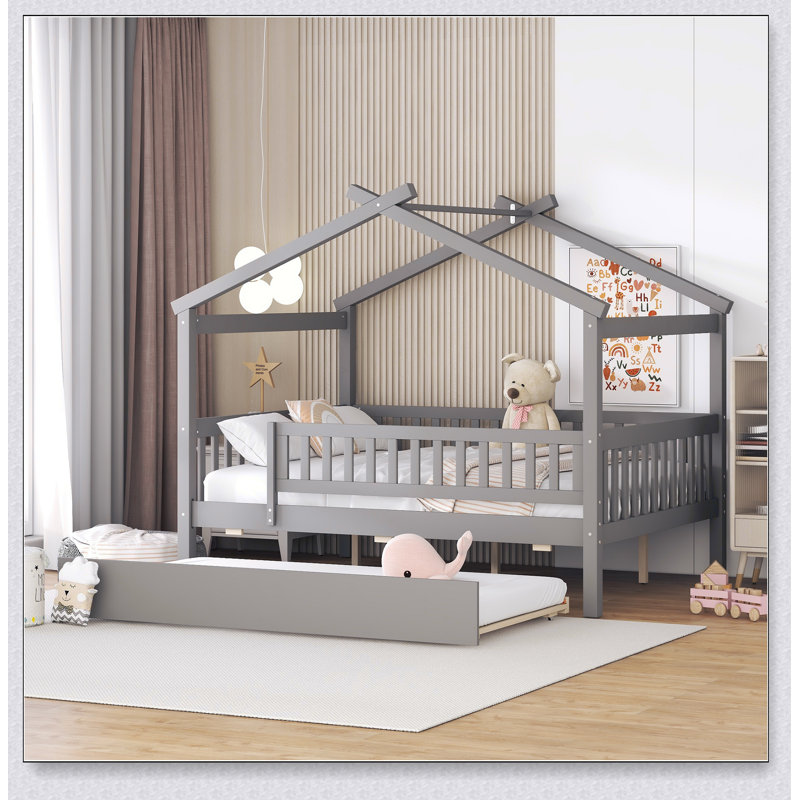 Lit gigogne en bois, Gris
