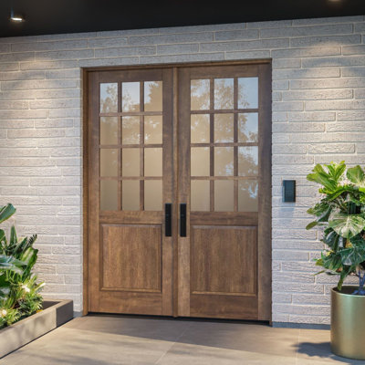 G5012-SW-96 | 96" Double Door, RTA Prehung Exterior, SDL 12 Lite, 1/2 Lite, 1 Panel, Unfinished Mahogany Wood