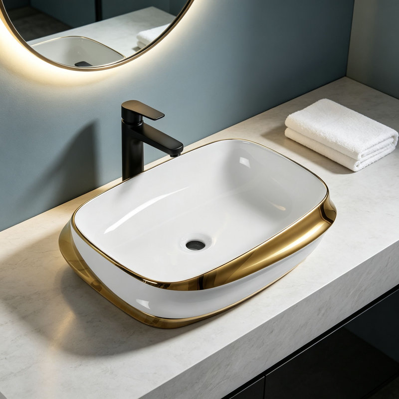 Lavabo de salle de bain rectangulaire en céramique blanc moderne 24 x 17 pouces Topcraft